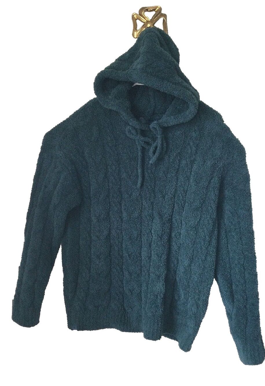 Barefoot Dreams Women Top Sweater Hoodie Sz M Cozy Chic Cable Teddy Green